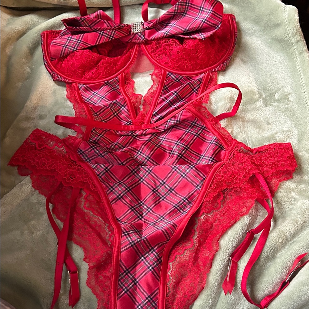 Plaid Red Lace Lingerie